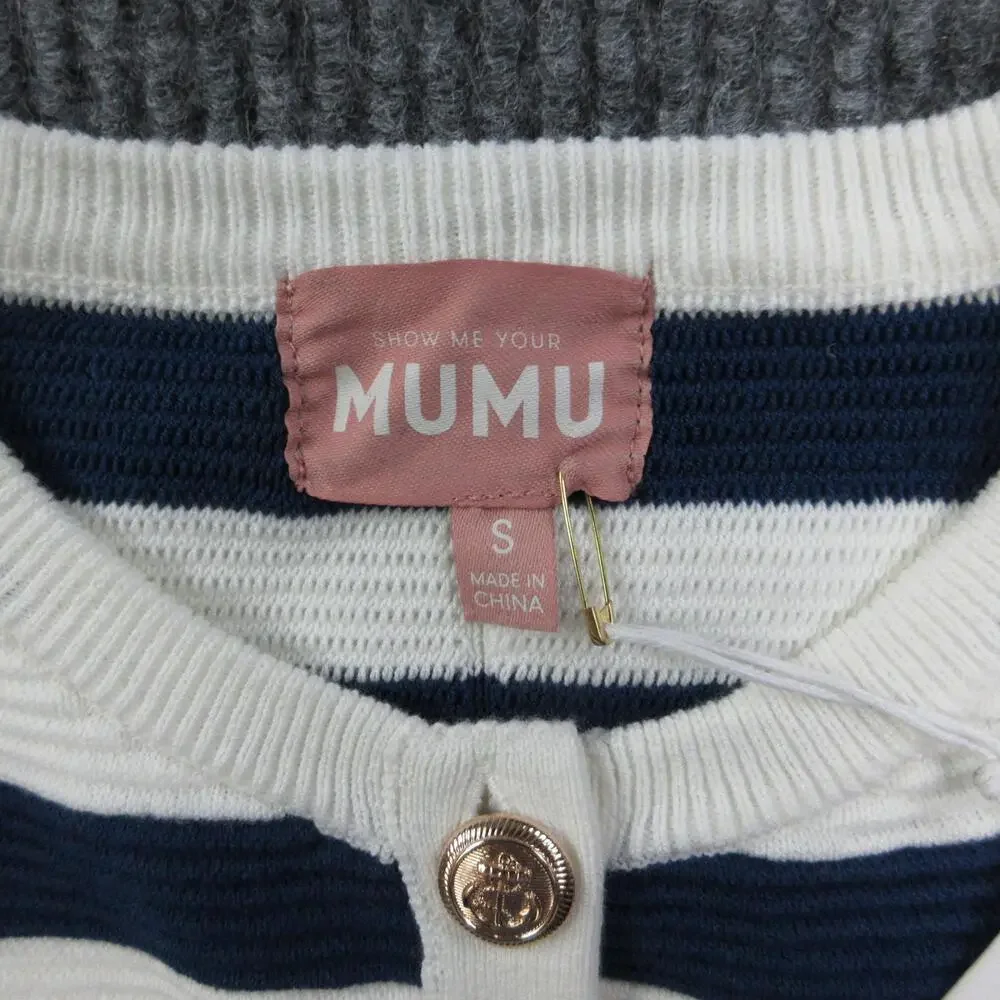 MUMU Sweater Cardigan Womens S Blue White Striped Button-Front Tight-Knit NWT